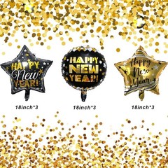 News Years Balloons Decorations – 9pcs Black and Gold New Year Balloons Happy