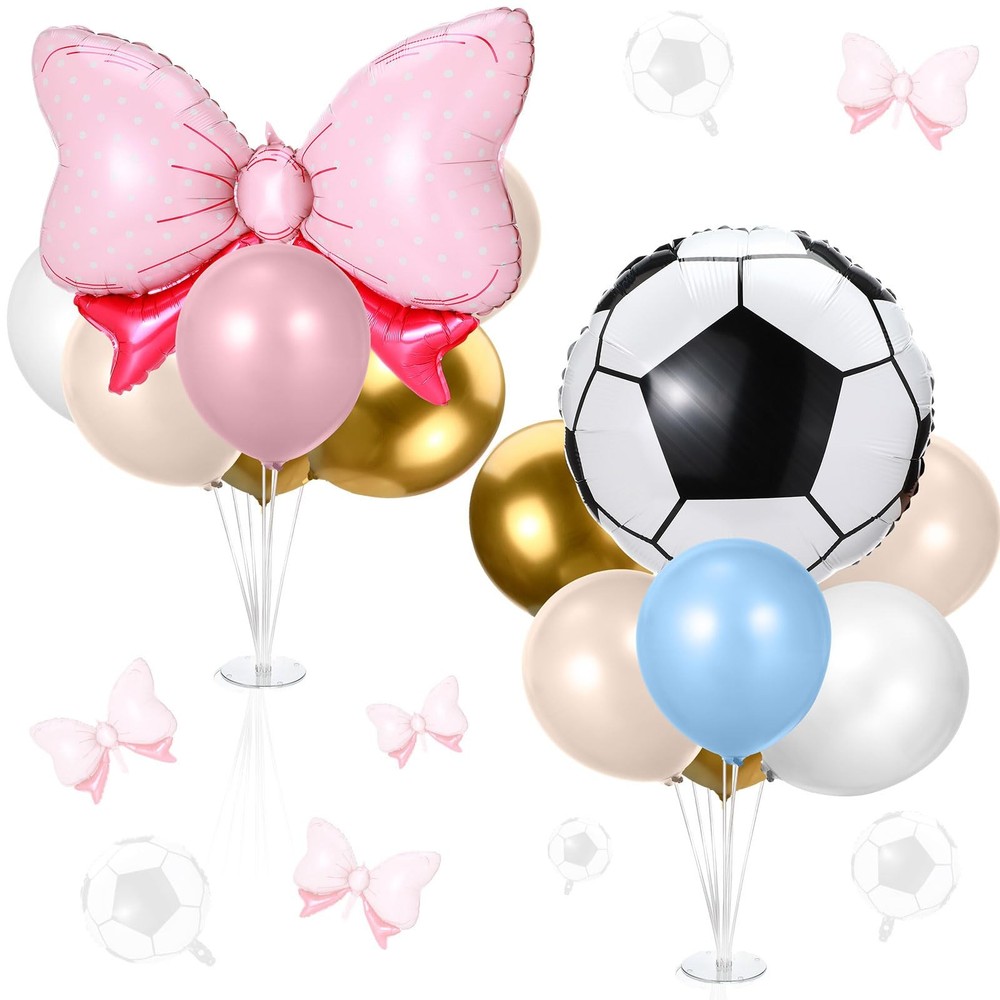 2 Sets Gender Reveal Soccer or Bows Party Decorations Goals or Bows Table Cen…
