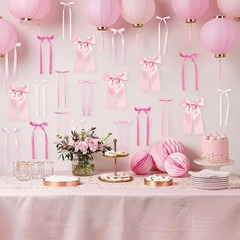 Pink Bow Wall Décor Backdrop Ribbon Bow Garland DIY Pink Bows Party Decoratio…