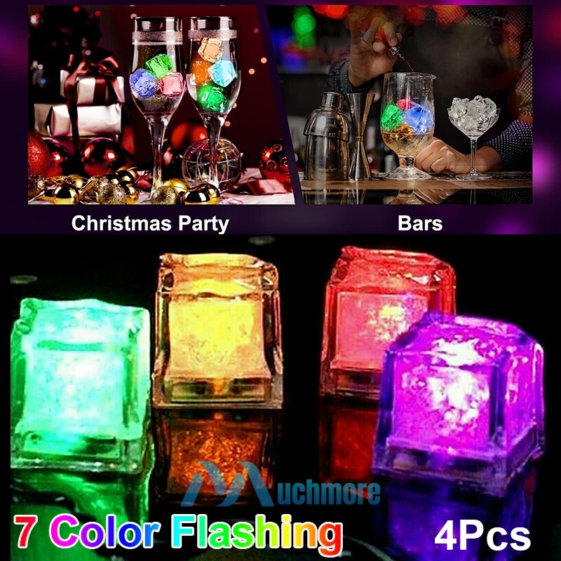 24x Waterproof Light Up LED Ice Cubes for Drinks Party Glowing Flashing Ice Cube