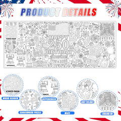 250Th Anniversary American Coloring Tablecloth 4Th of July Party Favors, America