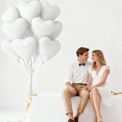 White Heart Balloons, 18Inch White Love Heart Foil Balloons, 12PCS Valentine …