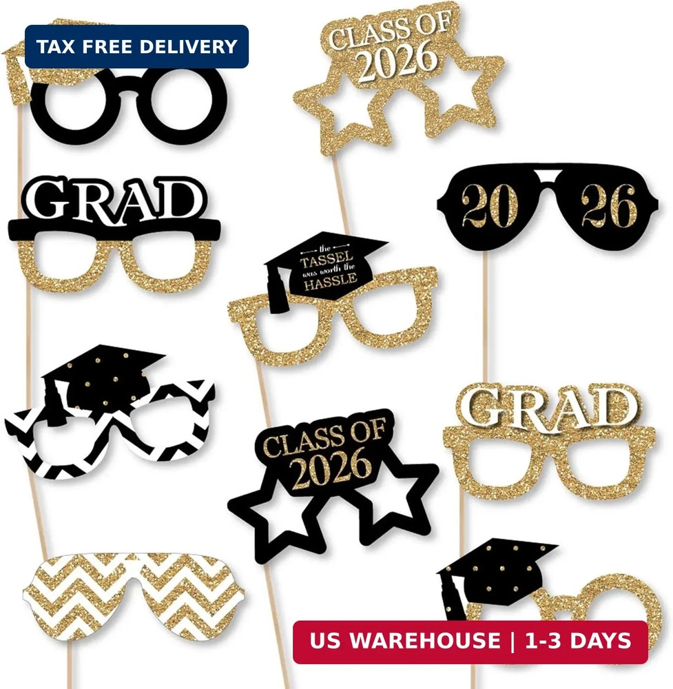 Big Dot of Happiness 2026 Gold Graduation Glasses – Paper Card Stock Party Photo