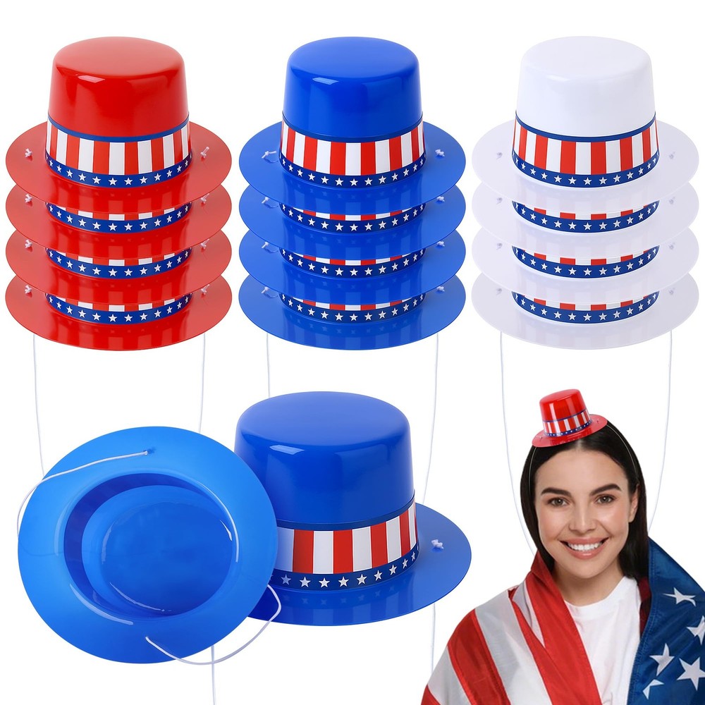 Small Patriotic Mini Top Hats Red White Blue 4th of July Party Decor Set