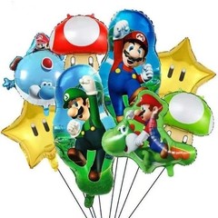 8-iece Suer Mario Aluminum Balloon Set – Suer Mario & Classic Design, Vibrant…