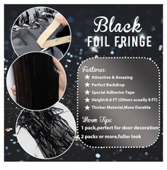 3.2Ft x 9.8Ft -1 Pack Black Metallic Tinsel Foil Fringe CurtainsParty Decoration