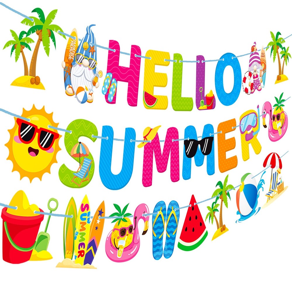 Hello Summer Banner Summer Party Decorations Beach Party Decoration 3Pcs Hell…
