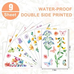9 Sheets Spring Summer Wildflower Window Clings Floral Butterfly Window Stickers