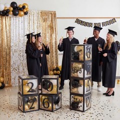 4 Pcs 2026 Graduation Balloon Boxes, Black & Gold Party Decorations with blessin