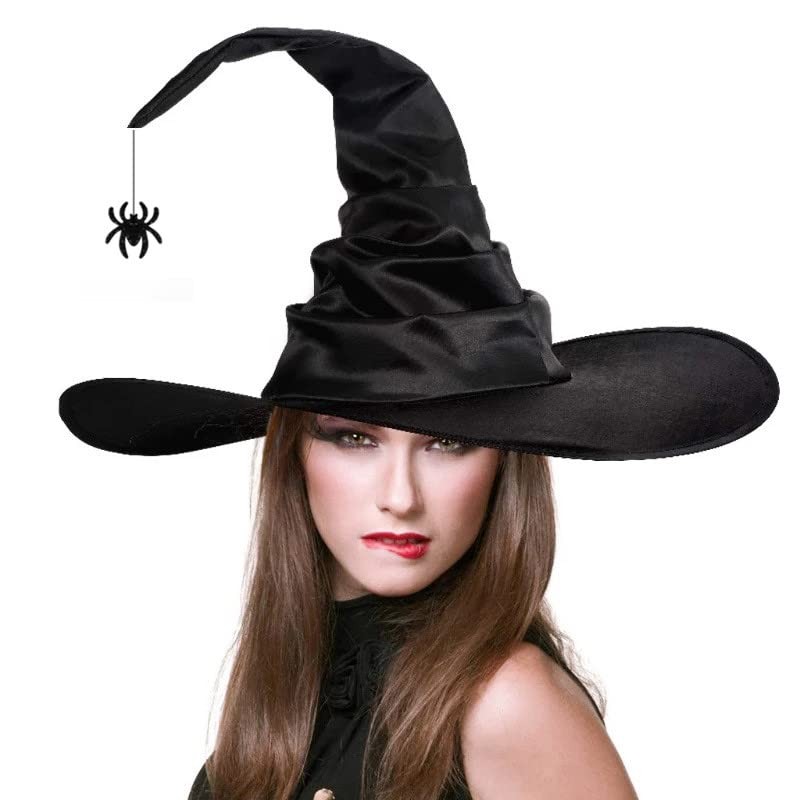 Black Masquerade Ruched Witch Hat Oversized Witch Hats Wide Brim Party Decor
