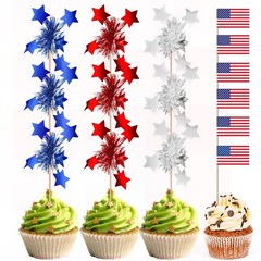 BOARDFEB 160Pcs 4th of July Cupcake Toppers, Patriotic Foil Firework Toothpic…