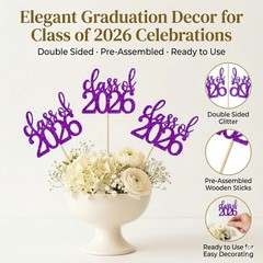 12 Pack Double Sided Graduation Centerpiece Sticks, Blank Kraft Tags & Twine – C