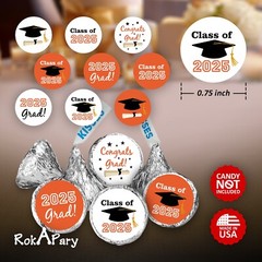 Class of 2025 Orange Graduation Party Favor Kisses Stickers Labels SET of 216