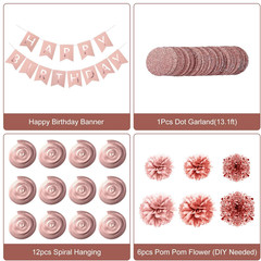 Rose Gold Party Decorations Set – Rose Gold Glittery Happy Birthday Banner, Foil