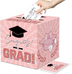 Multipurpose Pink Grad Card Box – Includes 50 Advice Cards for Celebrations