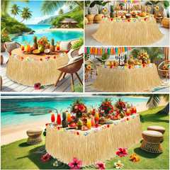 Luau Party Decorations, Grass Table Skirt for Tropical Hawaiian Party Decoration