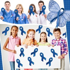 100 PCS Dark Blue Ribbon Paper Cutouts Cancer Awareness Marker Pens