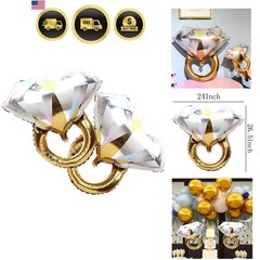 2Pcs Diamond Ring Aluminum Balloon,Wedding Bridal Shower Marriage Engagement …