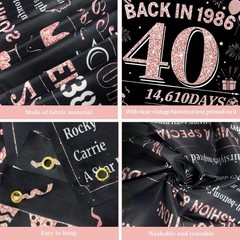 40th Birthday Decorations for Women – Rose Gold & Black Banner, Balloons, Cake T