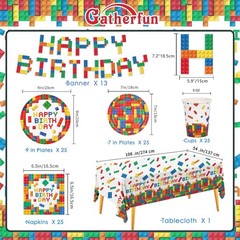 Building Block Party Supplies Kids Birthday Plates Cups Napkins Banner Set