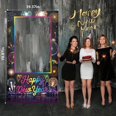 2026 Happy New Year Party Decorations Photo Booth Props Frame Backdrop Set