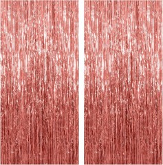 2 Pack Rose Gold Tinsel Backdrops – Elegant Party Decorations for All Occasions