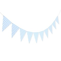 Blue Gingham Flag Banner – Baby Shower Party Decorations,Gingham Pennant