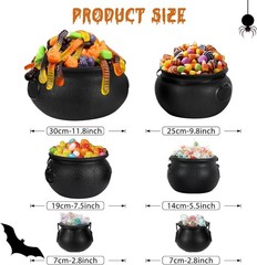 Halloween 6-in-1 Large Black Plastic Witches Cauldron for Party Decor
