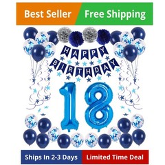 18th Blue Birthday Party Decorations for Boys Girls, Happy 18 Birthday Balloo…