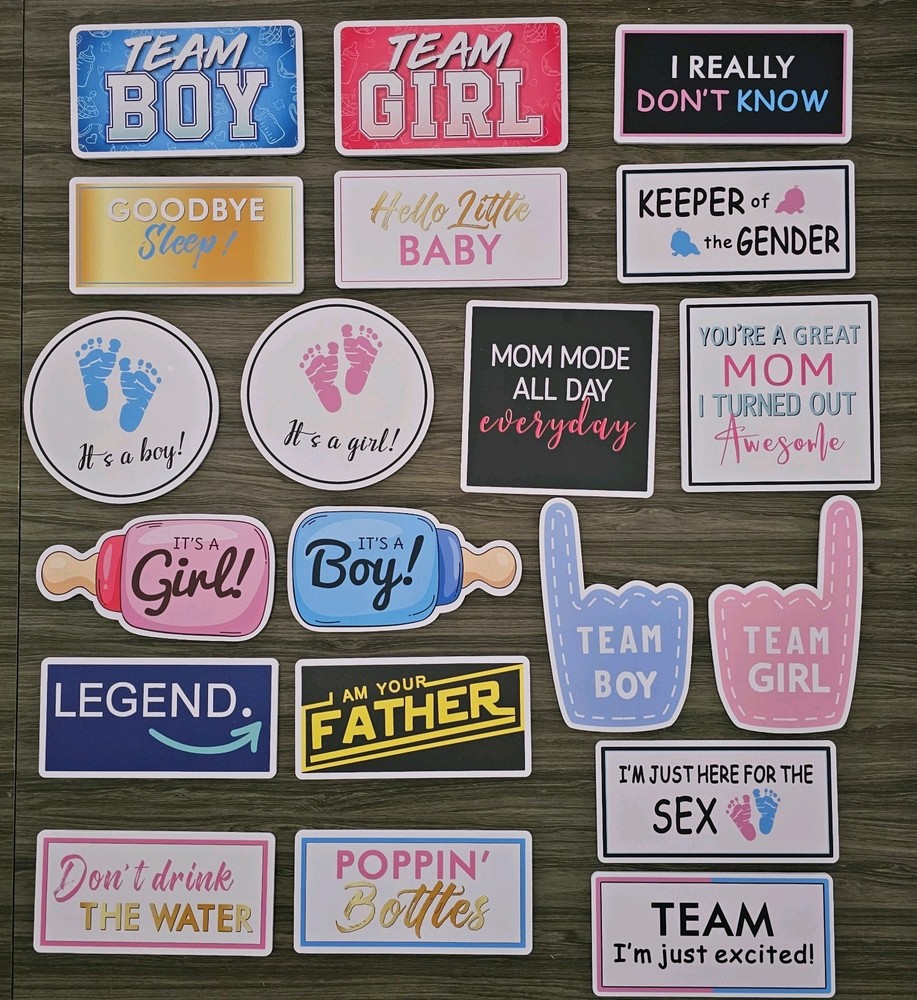 20designs 10pcs Gender Reveal Photobooth PVC Props, Baby Shower photobooth PROPS