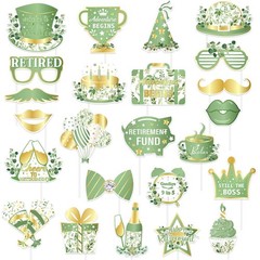 24 PCS Green Retirement Photo Booth Props Greenery Selfie Party Supplies Men