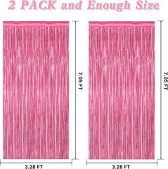 2 Pack Pink Party Decorations, 3.28 FT x 7.05 FT Pink Backdrop, Metallic Tins…