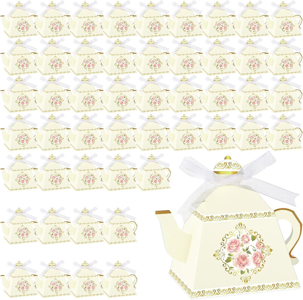 50 Pcs Spring Tea Party Favor Boxes Tea Party Decorations Vintage Floral Teapot