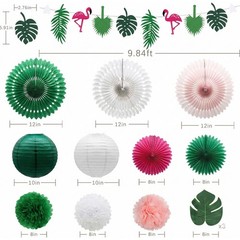 14 Pcs Tropical Party Decorations Set – Pre-Strung Flamingo Green Pink