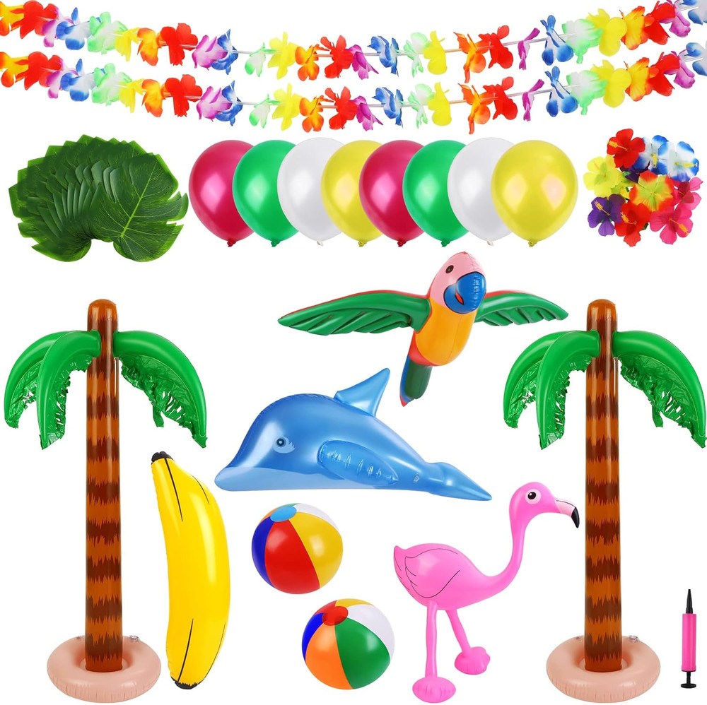 57 Pieces Inflatable Luau Party Set Includes Inflatable Palm Trees Banana Beach