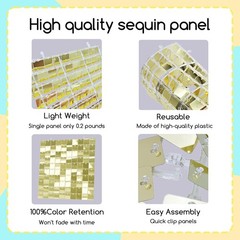 Kelfara Silver Shimmer Wall Backdrop, 24 Pcs Square Sequin Wall Backdrop Panels,