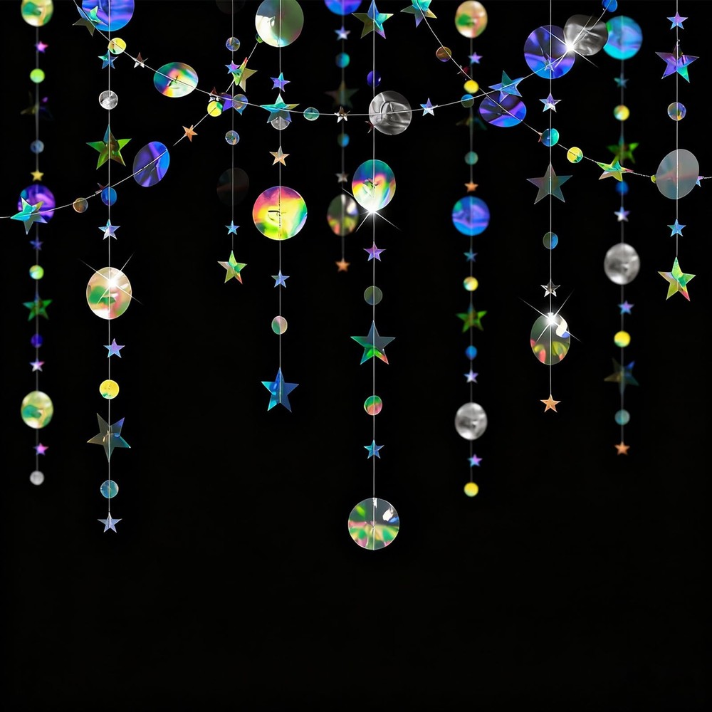 52 Feet Iridescent Star Garland Banner Decorations for Party,Star Hanging Bun…