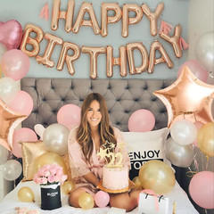 Happy Birthday Banner 13Pcs 16 Inch Mylar Foil Letters with 12Pcs Star Balloons