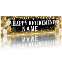Happy Retirement Banner, Personalized Retire 99 x 20 inches, Gold