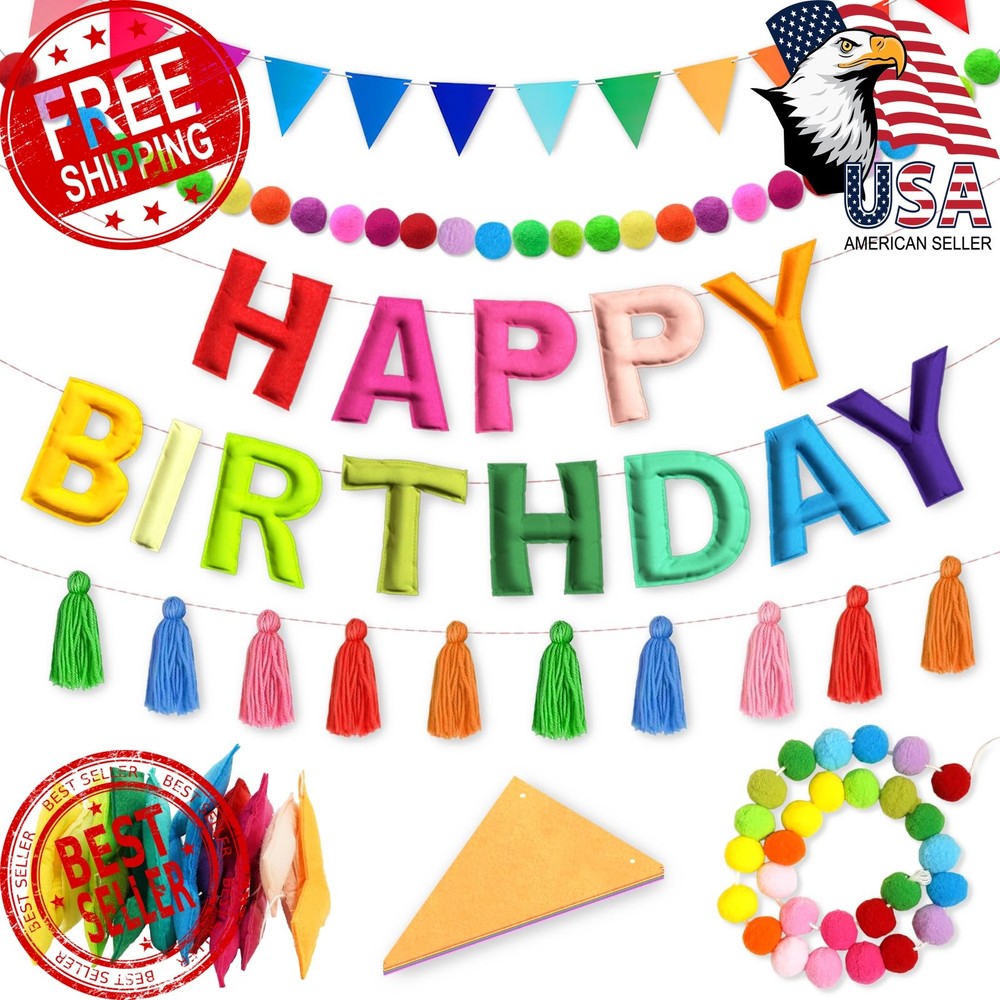 Woonnuk Felt Birthday Banner Rainbow