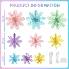 Paper Flowers Decorations for Wall, 9 PCS Paper Fans Party Decorations, Pastel