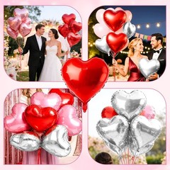 12PCS 18″ Pink,Silver & Red Heart Balloons Valentines Day Wedding Party Decor