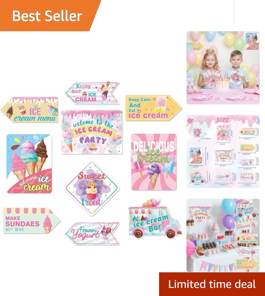 10PCS Pre-Printed Ice Cream Party Signs – Durable Decorations for All Occasions