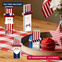 4 Pcs 4th of July table Decorations Patriotic Wooden Table Decor, Red White Blue