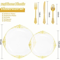 125PCS Clear Plastic Plates – Fancy Clear Gold Disposable Plates Include 25 D…