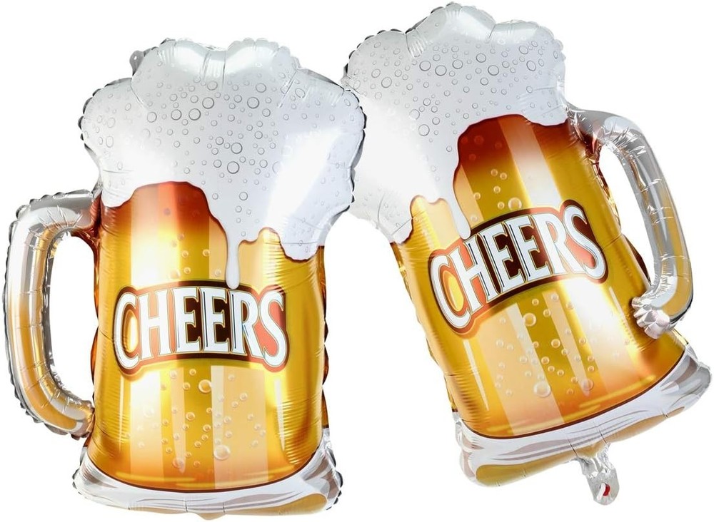 Beer Mug Cheers Foil Balloons,Valentine Wedding Birthday Party Decorations,2Pcs
