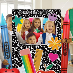 7 Pcs Back to School Photo Booth Props Composition Book Paper Photo Frame Large