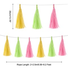 15Pcs Bright Yellow, Glass Green, Pink Tassel Garland Banner with Rope