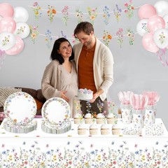 LINHAXM 175 PCS Spring Wildflower Party Decorations include Pink, White
