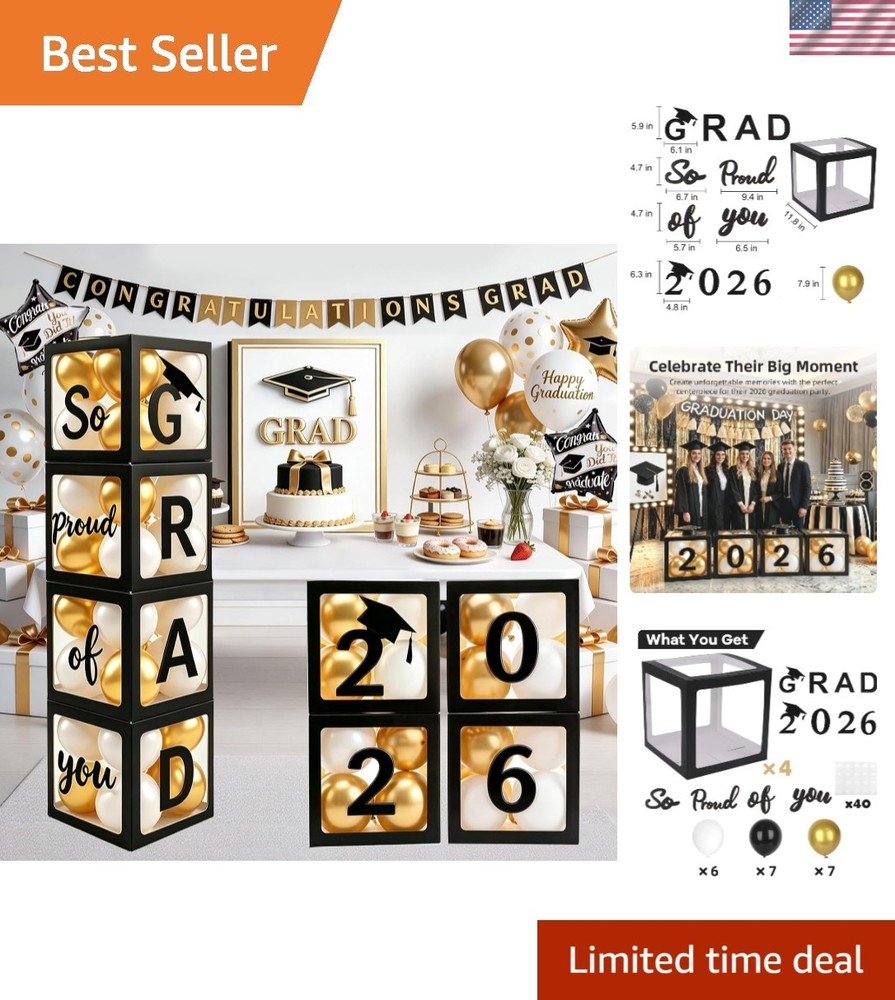 Durable Black Balloon Boxes & Balloons for Class of 2026 Graduation Celebrations